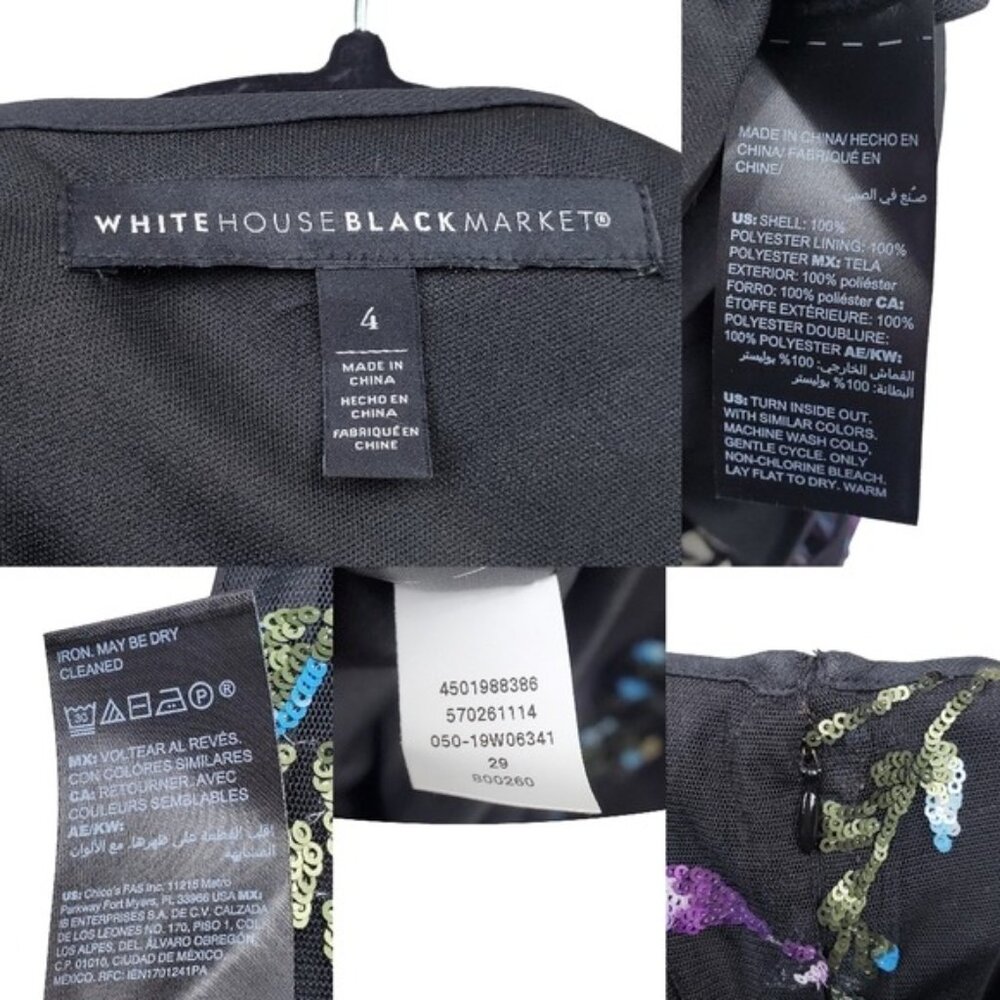 White House Black Market Black Purple Embellished Sequin Mini Shift Dress Size 4 - Picture 7 of 7